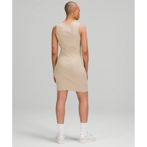 NWT LULULEMON LA Tight-To-Body Trench Beige Pima Cotton Ruched Dress, Size 4 - Picture 2 of 15